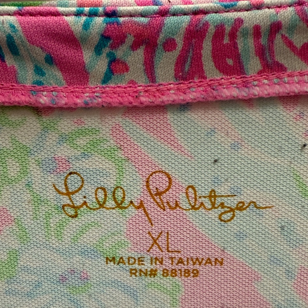 Lilly Pulitzer Pink and Blue Patterned V-Neck Blouse-XL - Picture 3 of 3